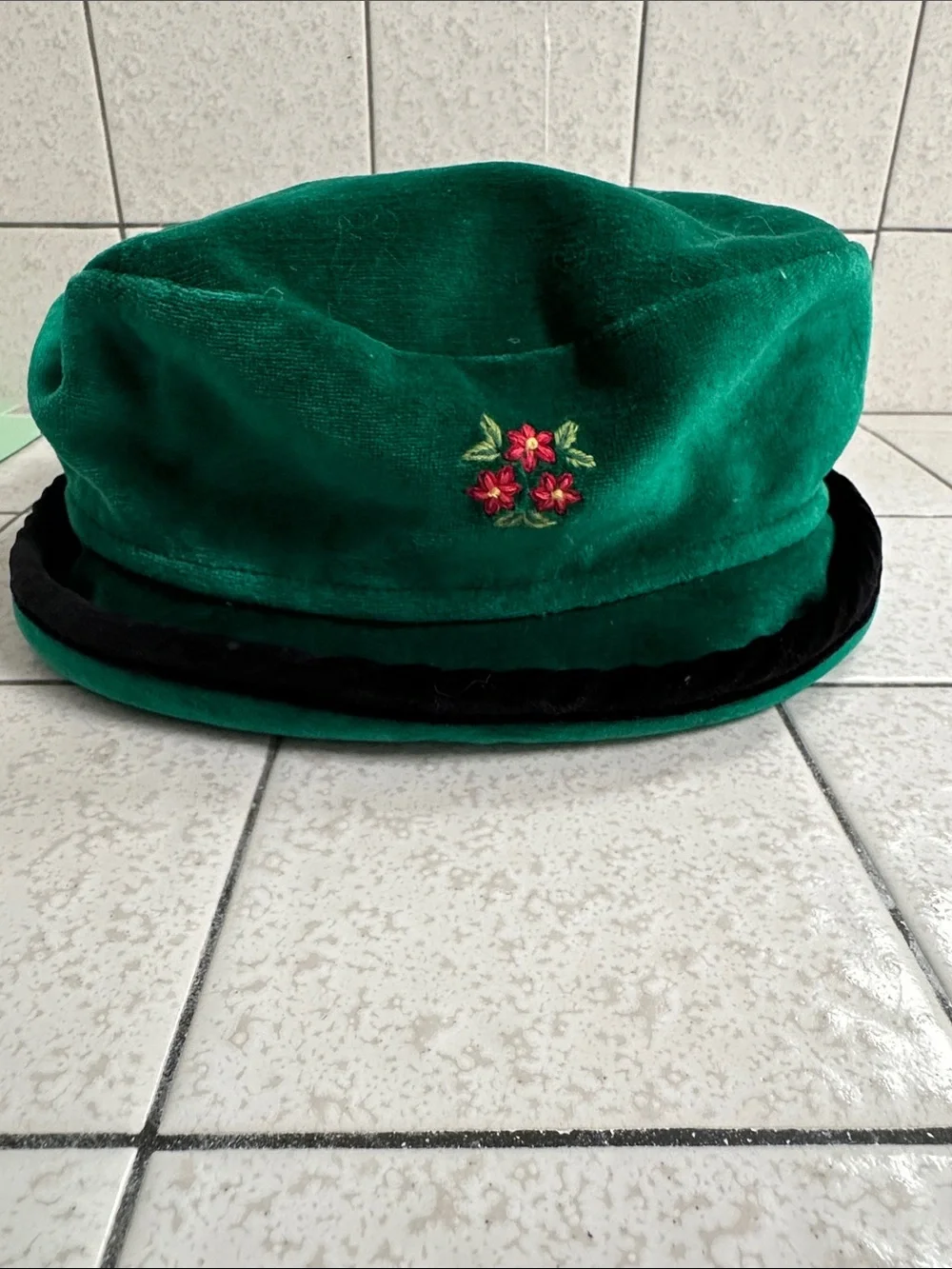 Gymboree Green Velvet Floral Embroidered Kids Hat